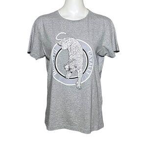ROBERTO CAVALLI Leopard Logo Print Gray Cotton Crew Neck T-shirt Men's Size XL